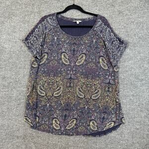 Lucky Brand Shirt Womens 2X XXL Blue‎ Paisley Floral Tshirt Bohemian Flowy